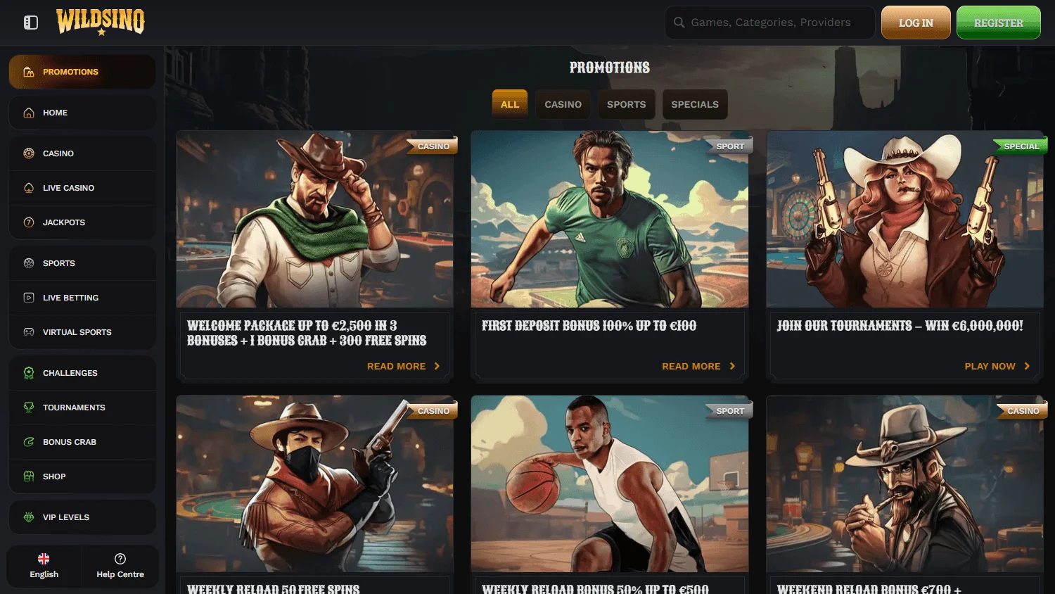 Wildsino Casino desktop promotions area