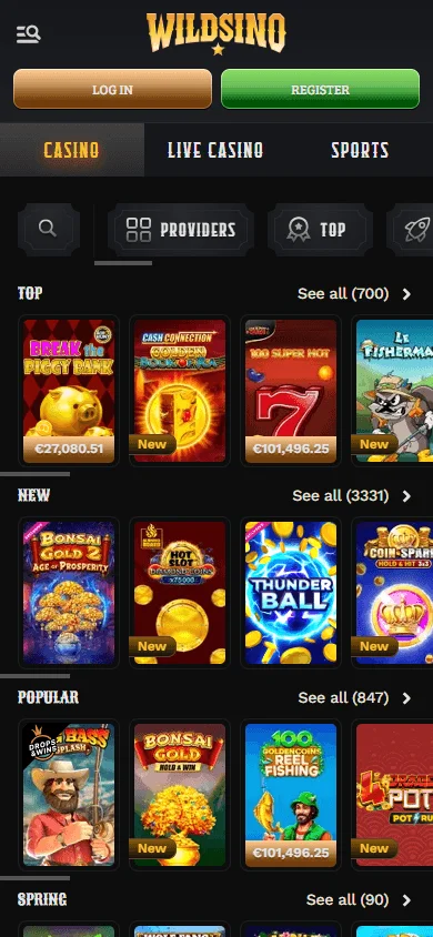 Wildsino Casino mobile games area