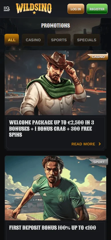 Wildsino Casino mobile promotions area